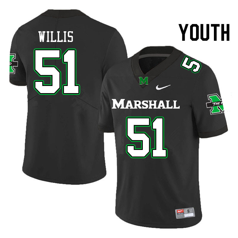 Youth #51 Lloyd Willis Marshall Thundering Herd College Football Jerseys Stitched Sale-Black